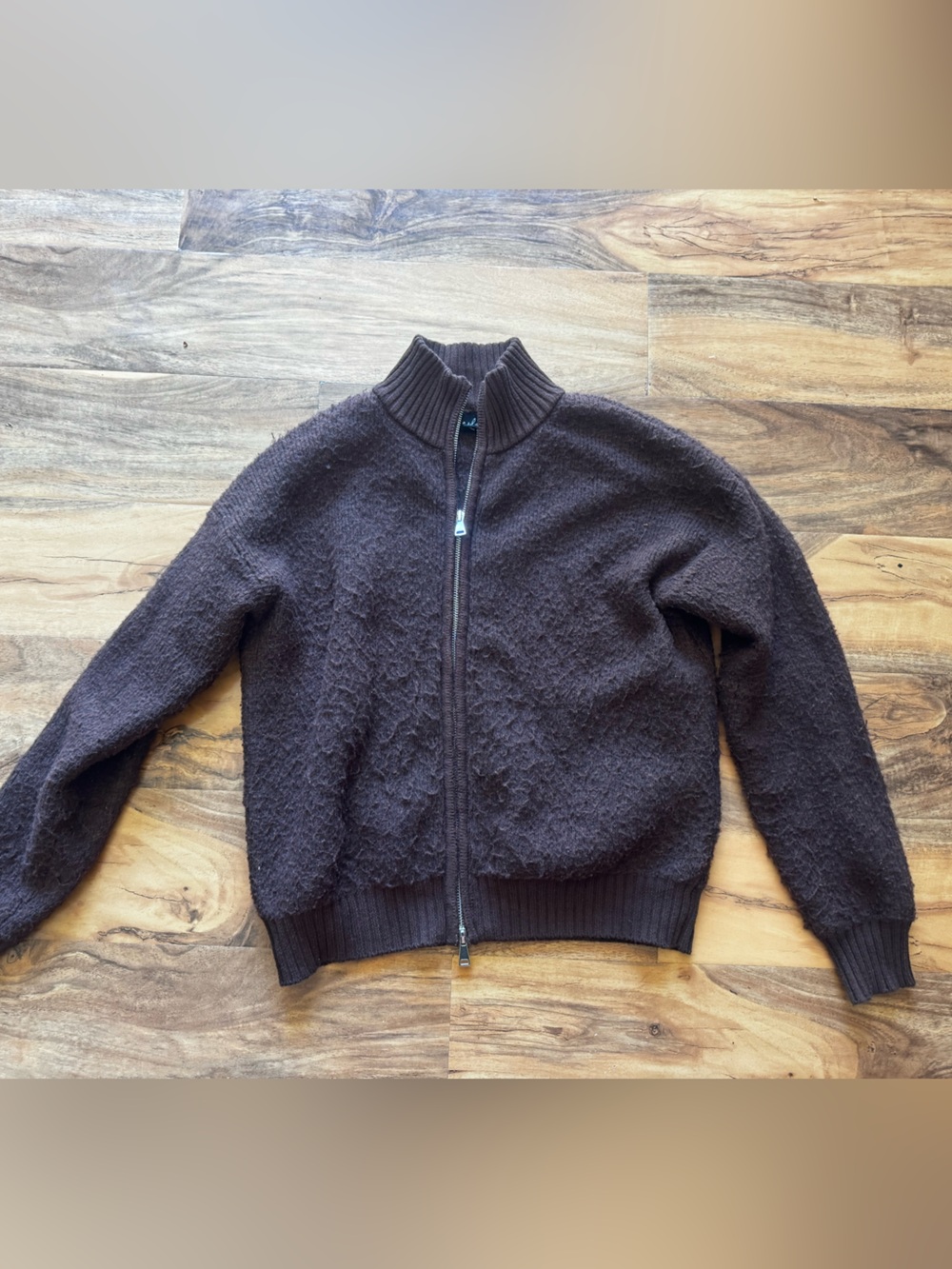 Marled Brown Ribbed Mock Neck Knit Pullover